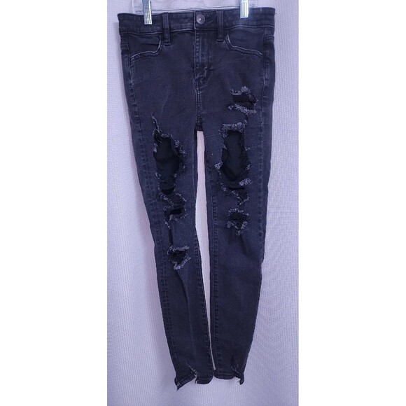 American Eagle Hi-Rise Jegging Distressed Black Jeans Women's size 4 Regular - Picture 2 of 8